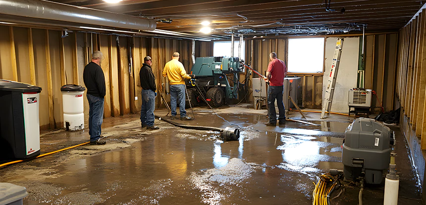 Cleaning Sewage From Basement Floor in Roswell